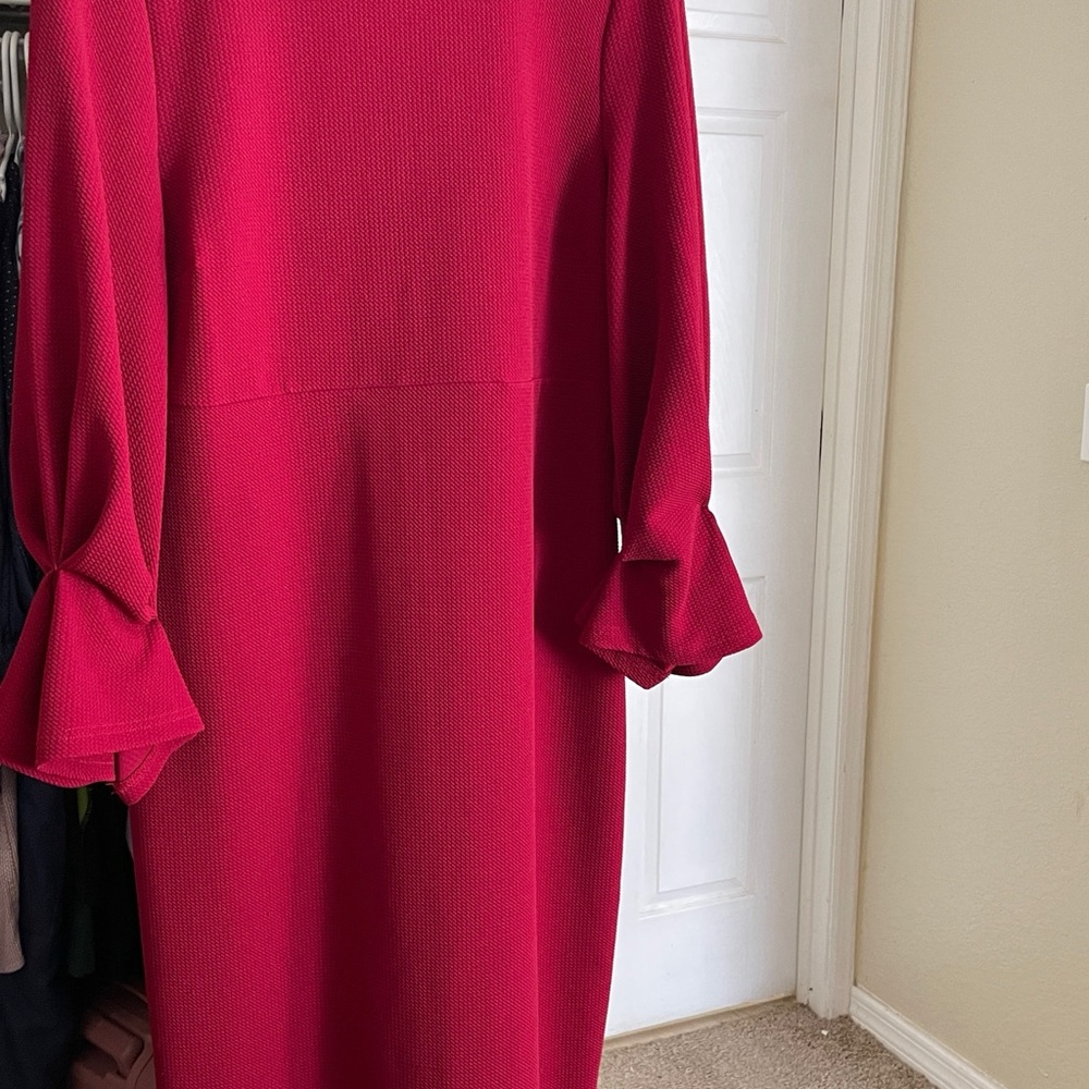 Red Pleated Ruffled Midi Dress